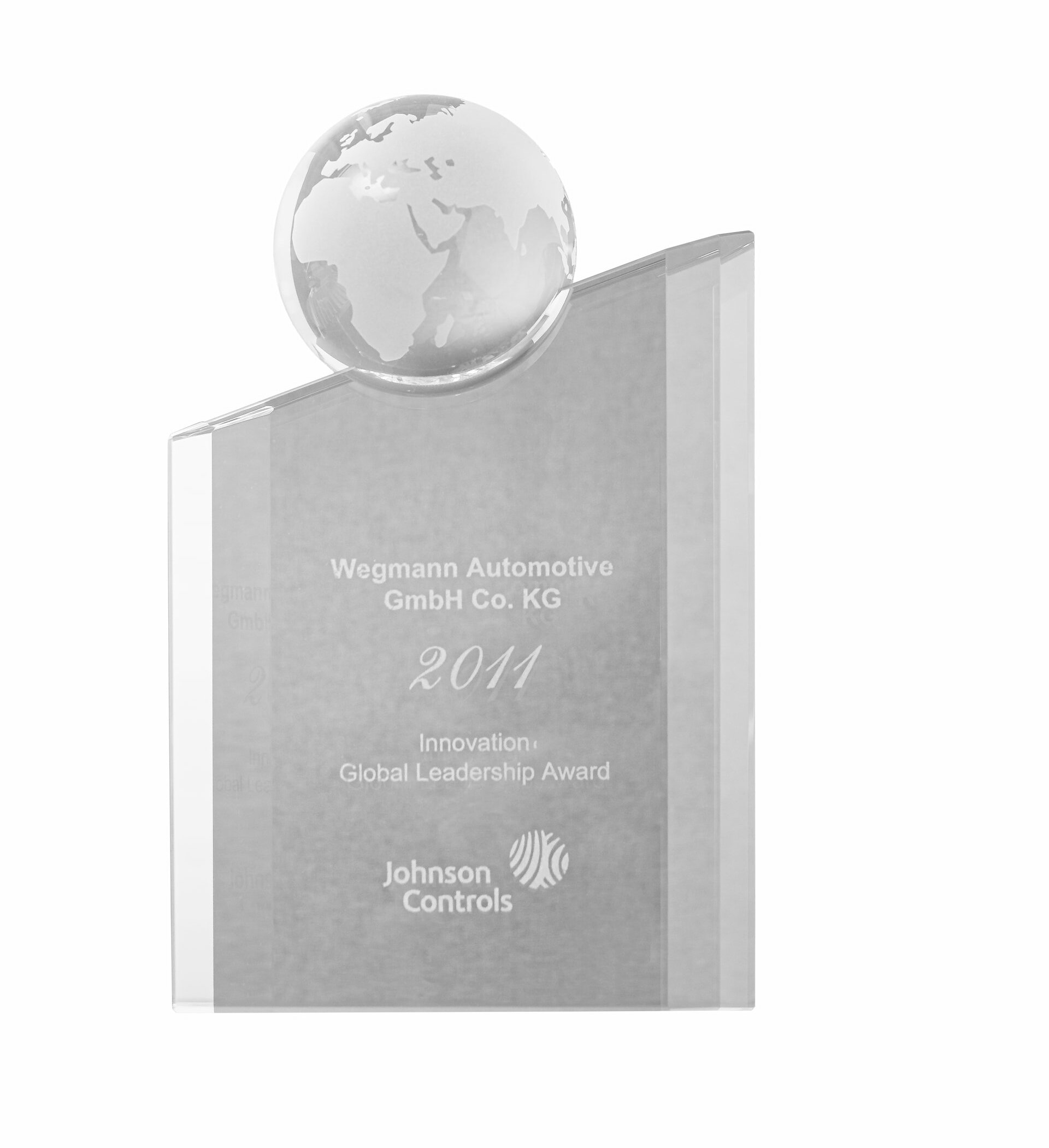Silver colored award for “Innovation Leadership” from Johnson Controls from 2011